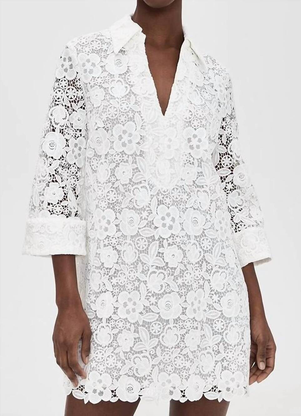 NEW ENGLISH FACTORY guipure lace mini dress in white